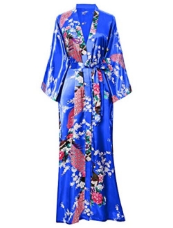 BABEYOND Women's Kimono Robe Long Robes with Peacock and Blossoms Printed Kimono Nightgown