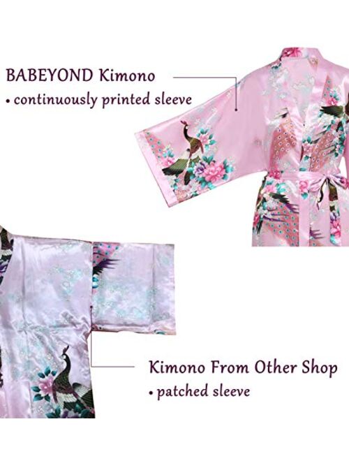 BABEYOND Women's Kimono Robe Long Robes with Peacock and Blossoms Printed Kimono Nightgown