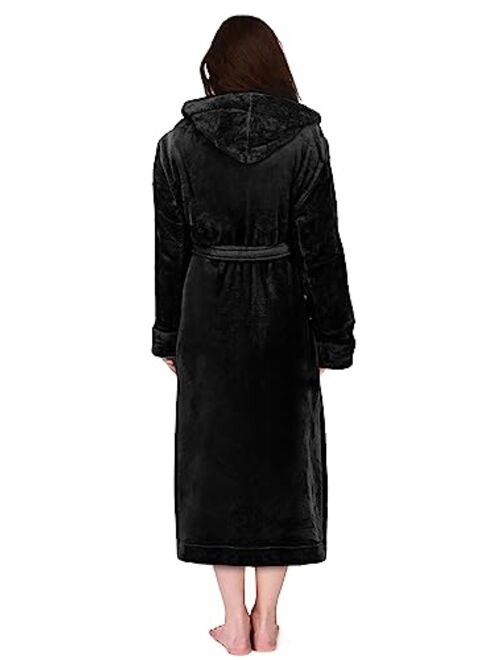 NY Threads Women Fleece Hooded Bathrobe - Plush Long Robe