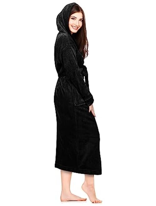 NY Threads Women Fleece Hooded Bathrobe - Plush Long Robe