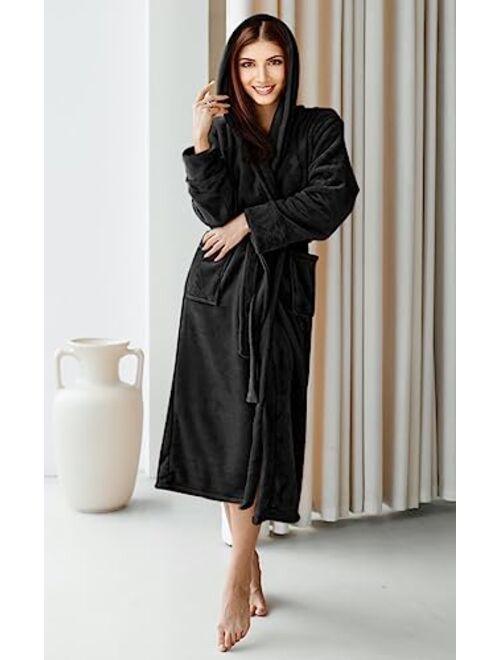 NY Threads Women Fleece Hooded Bathrobe - Plush Long Robe