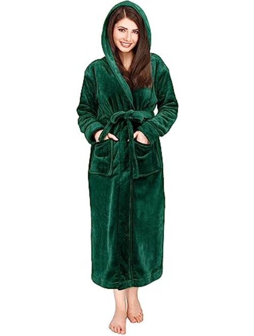 NY Threads Women Fleece Hooded Bathrobe - Plush Long Robe