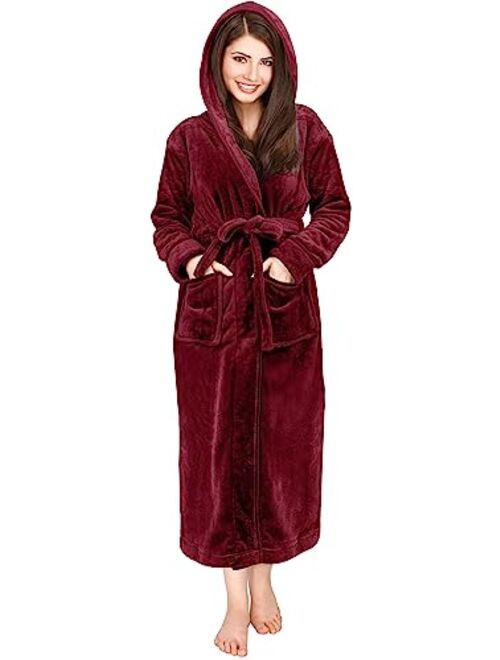 NY Threads Women Fleece Hooded Bathrobe - Plush Long Robe