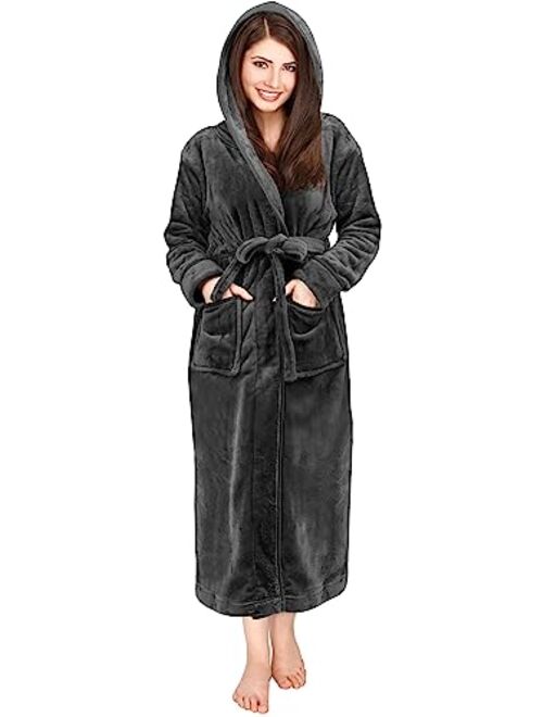 NY Threads Women Fleece Hooded Bathrobe - Plush Long Robe