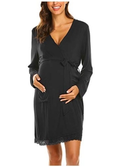 Women's Robe Maternity Sleepwear Pregnancy Nightgown Nursing Soft Kimono Bathrobes