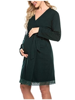 Women's Robe Maternity Sleepwear Pregnancy Nightgown Nursing Soft Kimono Bathrobes