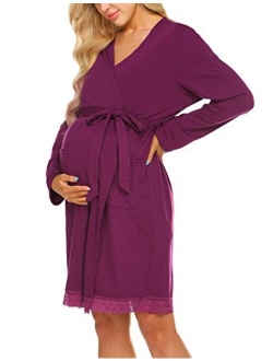 Women's Robe Maternity Sleepwear Pregnancy Nightgown Nursing Soft Kimono Bathrobes