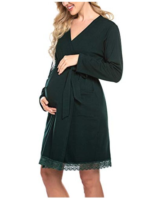 Ekouaer Women's Robe Maternity Sleepwear Pregnancy Nightgown Nursing Soft Kimono Bathrobes