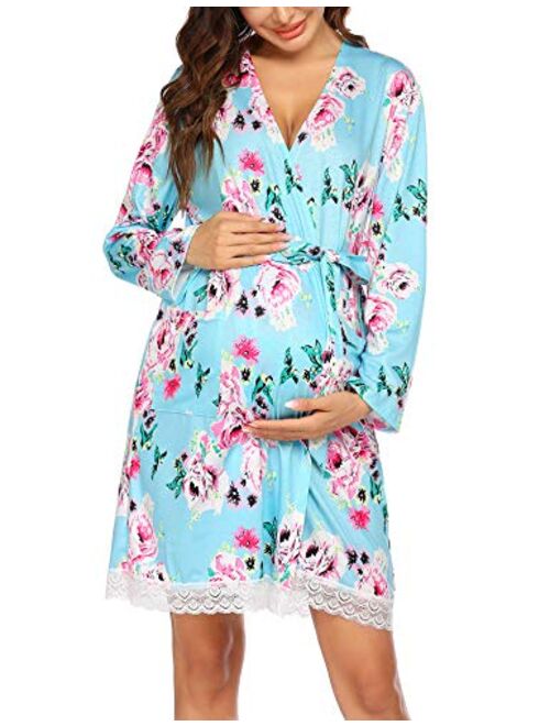 Ekouaer Women's Robe Maternity Sleepwear Pregnancy Nightgown Nursing Soft Kimono Bathrobes