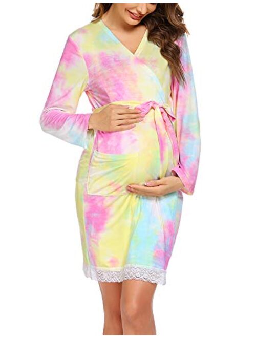 Ekouaer Women's Robe Maternity Sleepwear Pregnancy Nightgown Nursing Soft Kimono Bathrobes