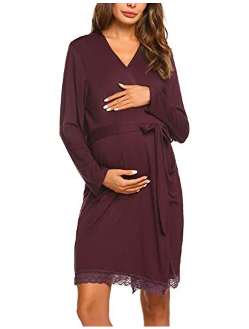 Ekouaer Women's Robe Maternity Sleepwear Pregnancy Nightgown Nursing Soft Kimono Bathrobes