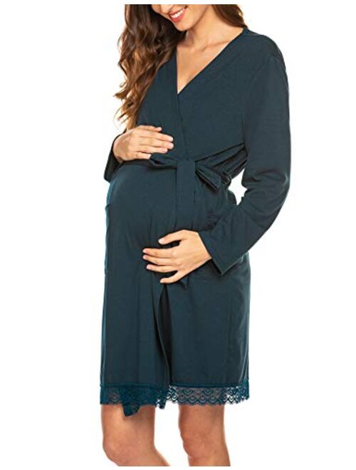 Ekouaer Women's Robe Maternity Sleepwear Pregnancy Nightgown Nursing Soft Kimono Bathrobes