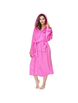 RONGTAI Fleece Womens Robe Lightweight Soft Plush Warm Bathrobes with Hood