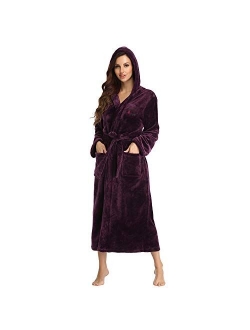 RONGTAI Fleece Womens Robe Lightweight Soft Plush Warm Bathrobes with Hood