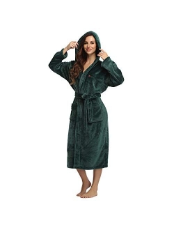 RONGTAI Fleece Womens Robe Lightweight Soft Plush Warm Bathrobes with Hood