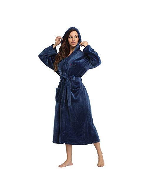 RONGTAI Fleece Womens Robe Lightweight Soft Plush Warm Bathrobes with Hood