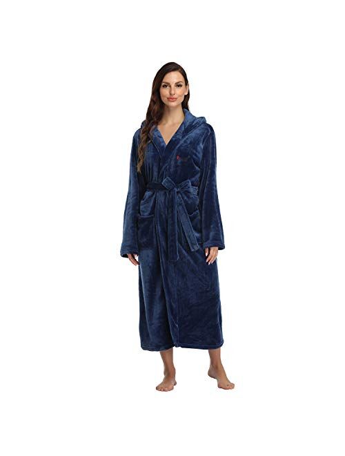 RONGTAI Fleece Womens Robe Lightweight Soft Plush Warm Bathrobes with Hood