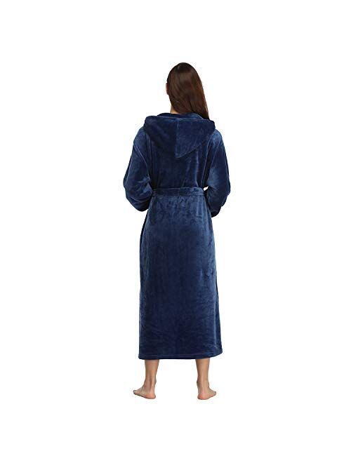 RONGTAI Fleece Womens Robe Lightweight Soft Plush Warm Bathrobes with Hood