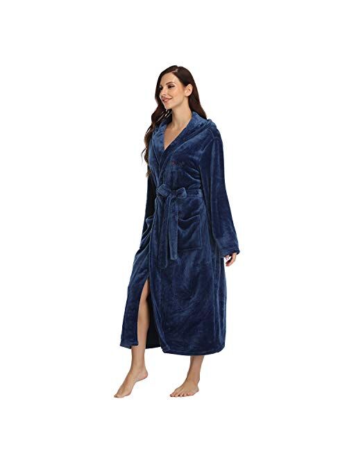 RONGTAI Fleece Womens Robe Lightweight Soft Plush Warm Bathrobes with Hood