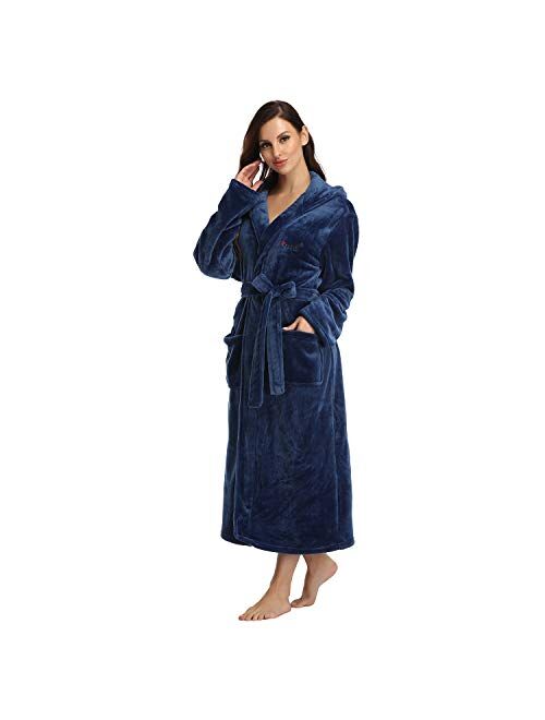 RONGTAI Fleece Womens Robe Lightweight Soft Plush Warm Bathrobes with Hood