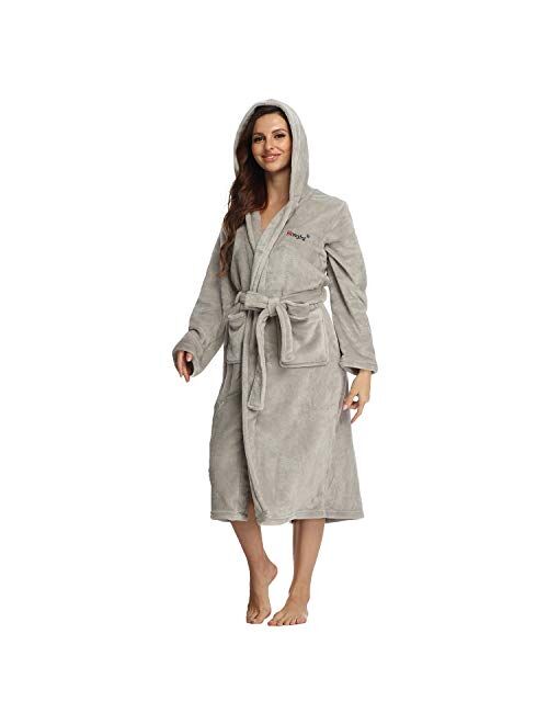 RONGTAI Fleece Womens Robe Lightweight Soft Plush Warm Bathrobes with Hood