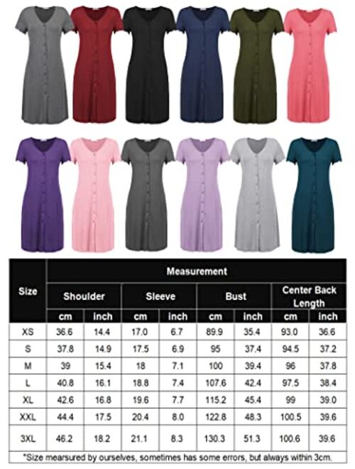 Ekouaer Women's Nightshirt Short Sleeve Button Down Nightgown V-Neck Sleepwear Pajama Dress