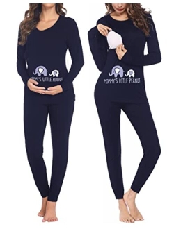 Maternity & Nursing Thermal Underwear Set Striped Knit Long Johns Set Top & Bottom Base Layer for Pregnant Women