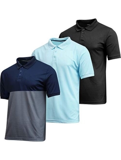 3 Pack: Men's Dry-Fit Short Sleeve Active Athletic Performance Polo Shirt- Classic Fit