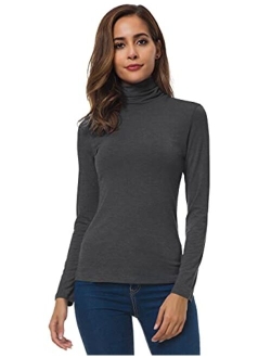 VOBCTY Womens Long Sleeve Turtleneck Lightweight Slim Active Shirt