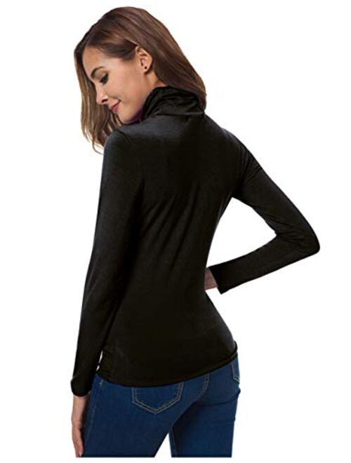 VOBCTY Womens Long Sleeve Turtleneck Lightweight Slim Active Shirt