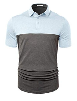 TAPULCO Mens Dry Fit Golf Polos Long Sleeve 2 Tone Moisture Wicking Casual Polo Shirt