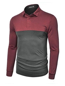 TAPULCO Mens Dry Fit Golf Polos Long Sleeve 2 Tone Moisture Wicking Casual Polo Shirt