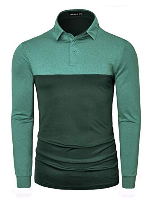 TAPULCO Mens Dry Fit Golf Polos Long Sleeve 2 Tone Moisture Wicking Casual Polo Shirt