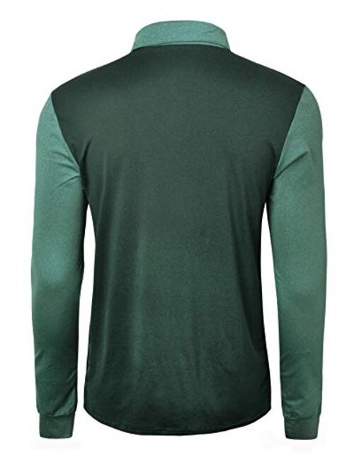 TAPULCO Mens Dry Fit Golf Polos Long Sleeve 2 Tone Moisture Wicking Casual Polo Shirt