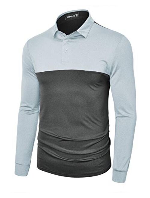 TAPULCO Mens Dry Fit Golf Polos Long Sleeve 2 Tone Moisture Wicking Casual Polo Shirt