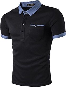 Sportides Mens Casual Denim Stitching Pocket Polo Shirt Short Sleeve T-Shirt Tops JZA008