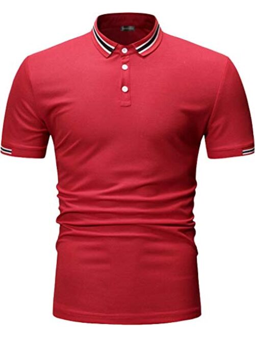 Sportides Mens Casual Denim Stitching Pocket Polo Shirt Short Sleeve T-Shirt Tops JZA008