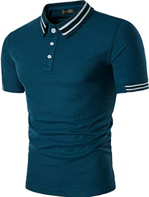 Sportides Mens Casual Denim Stitching Pocket Polo Shirt Short Sleeve T-Shirt Tops JZA008