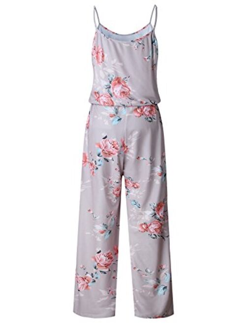 AMiERY Women's Floral Printed Jumpsuits Solid Rompers Casual Comfy Striped Jumpsuit with Pockets