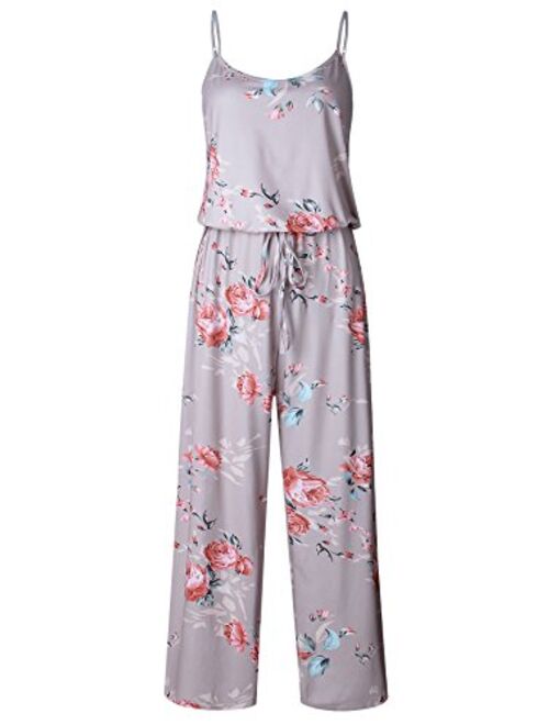 AMiERY Women's Floral Printed Jumpsuits Solid Rompers Casual Comfy Striped Jumpsuit with Pockets