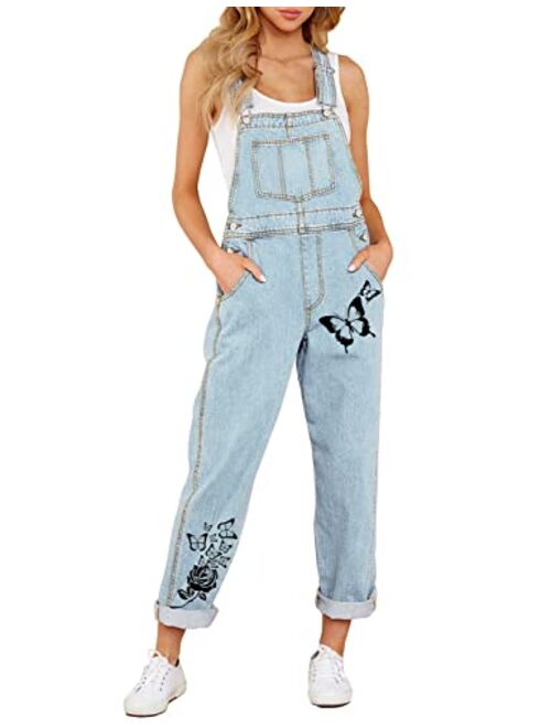 luvamia Women's Casual Stretch Adjustable Denim Bib Overalls Jeans Pants Jumpsuits