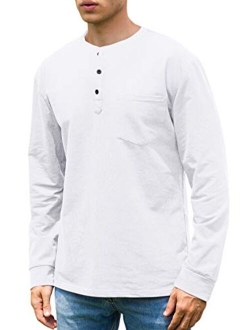 Janmid Men's Casual Long Sleeve Henley Pocket T-Shirts Cotton Shirts