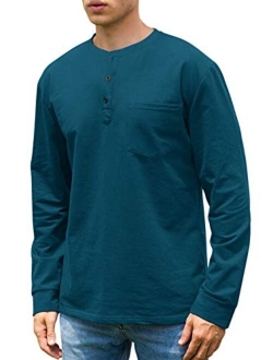 Janmid Men's Casual Long Sleeve Henley Pocket T-Shirts Cotton Shirts