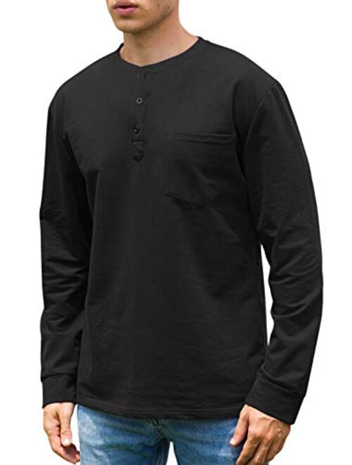 Janmid Men's Casual Long Sleeve Henley Pocket T-Shirts Cotton Shirts