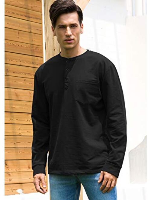 Janmid Men's Casual Long Sleeve Henley Pocket T-Shirts Cotton Shirts