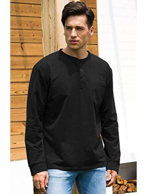 Janmid Men's Casual Long Sleeve Henley Pocket T-Shirts Cotton Shirts