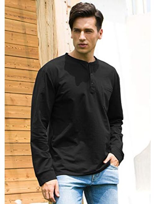 Janmid Men's Casual Long Sleeve Henley Pocket T-Shirts Cotton Shirts