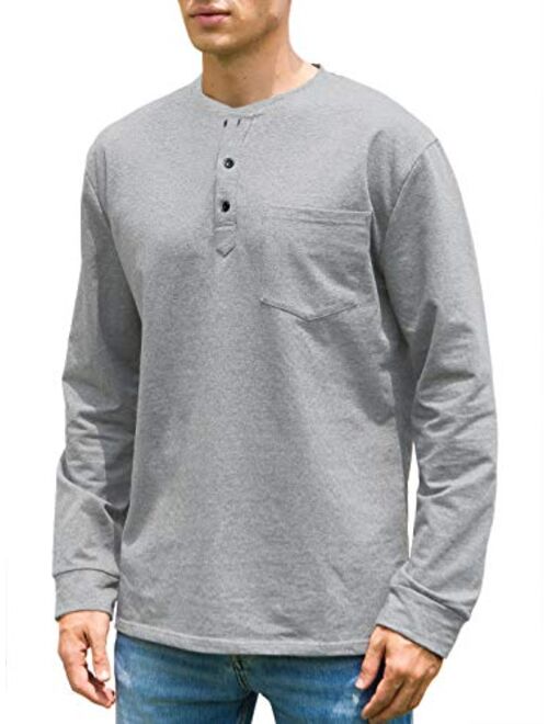 Janmid Men's Casual Long Sleeve Henley Pocket T-Shirts Cotton Shirts