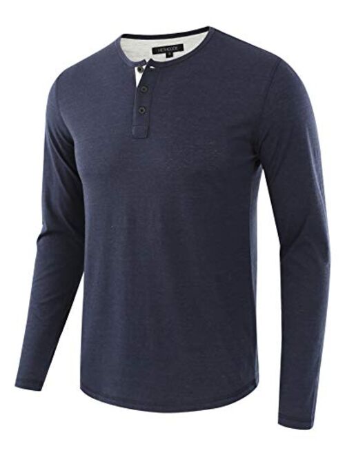 HETHCODE Men's Classic Comfort Soft Regular Fit Long Sleeve Henley T-Shirt Tee