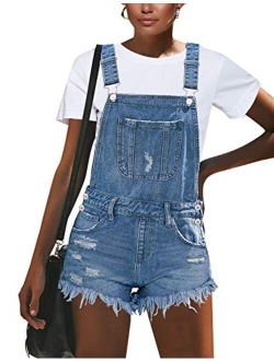 Utyful Womens Adjustable Straps Denim Bib Overalls Shorts Roll Cuff Shortalls